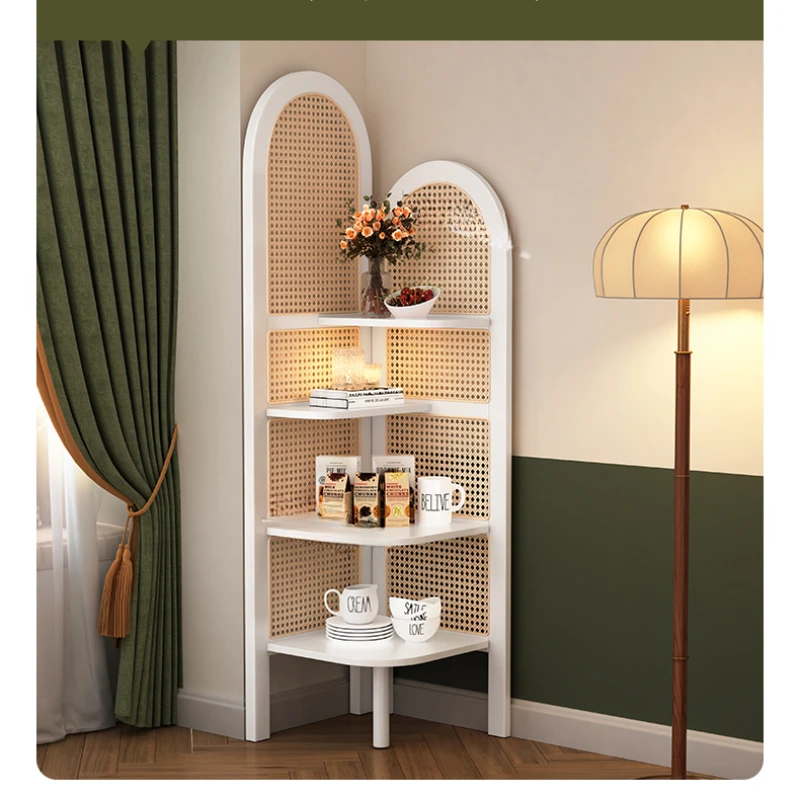 

Деревянный ротанговый угловой шкаф, напольный стеллаж для хранения, Французский Ретро черный стеллаж для гостиной, балкона, цветочный стеллаж