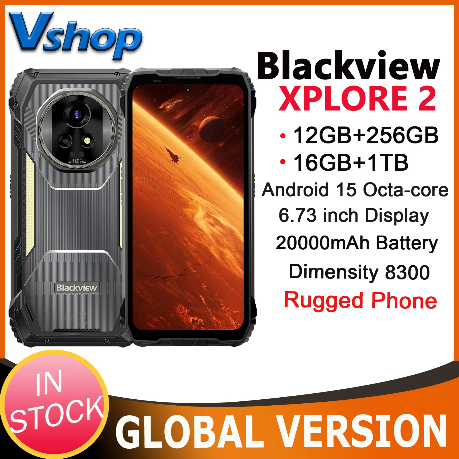 Blackview XPLORE 2 Rugged Phone 16GB+1TB 6.73” AMOLED Display  Android 15 Dimensity 8300 MT6897 Octa Core 5G NFC Smartphone
