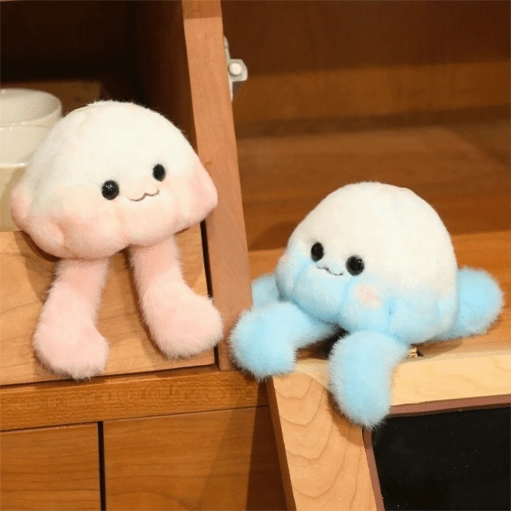 Kawaii Soft Jellyfish Plush Toy Cozy Fluffy Jellyfish Plush Keychain Pink Blue Flower Buckle Jellyfish Plush Pendant Car