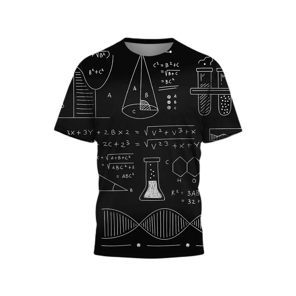 New Summer Men's Retro Math Formula Chemical Pattern Print Casual Trend Y2K Short Sleeve Round Neck Breathable Fresh T-shirt Top