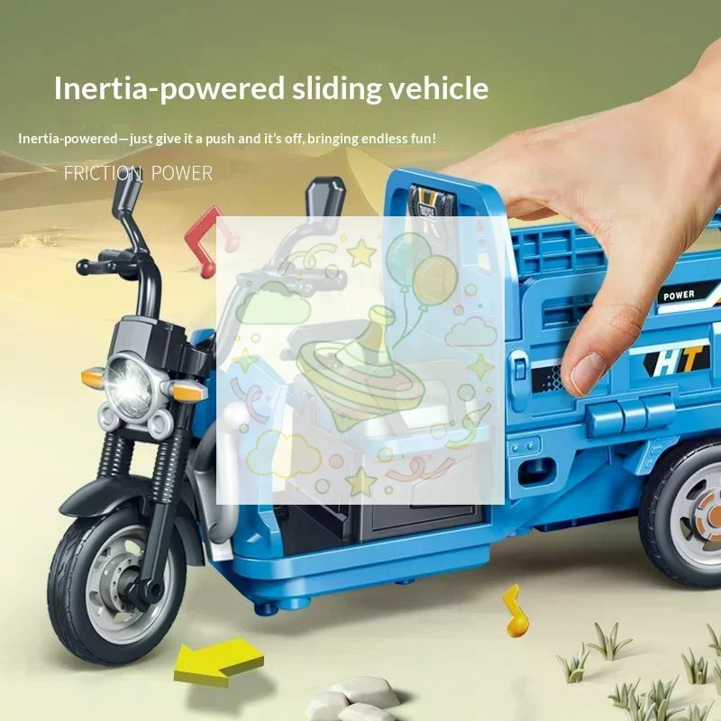 1Pcs Tricycle Toy Car Pull Back Three Wheeler Motorcycle Toys With Light And Sound Kids Simulation Transport Vehicle For Boys