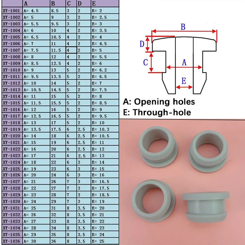 Grey T Type  Snap-on Silicone Rubber Hole Plug Cover 4.5mm~30mm Blanking Cable Hole Protection Plug