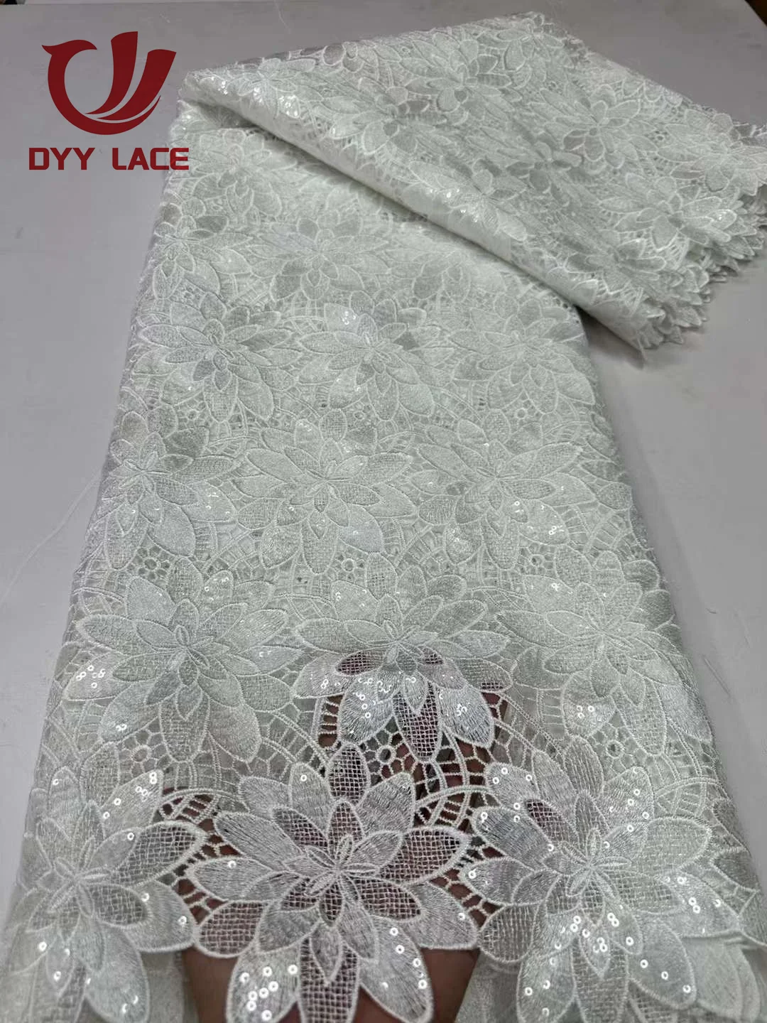 

African Lace Fabric 2024 High Quality Milk Silk Lace Sequined Luxury For Wedding French Tulle Mesh Lace Fabric 5 Yards