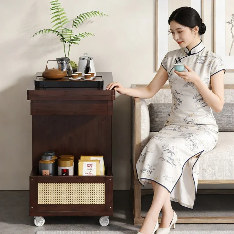 Household removable Nanzhu coffee table side table small apartment folding dining table living room trolley sofa side locker