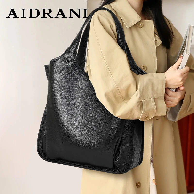 Aidrani Genuine leather shoulder bag large capacity women\'s tote bag minimalist design cowhide handbag