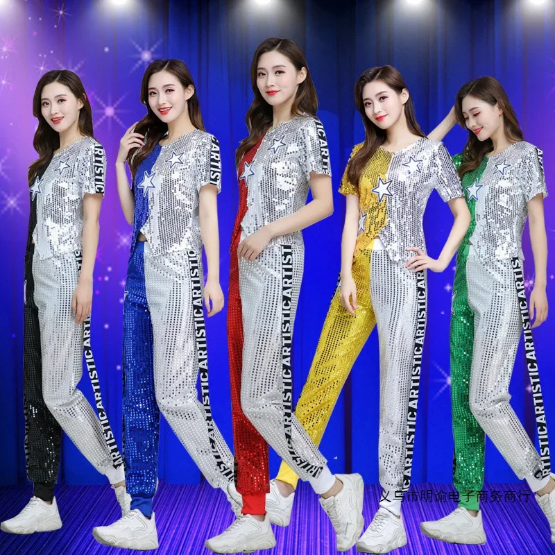 Sequin Hip Hop Jazz Dance dress Adult women Modern Stage Performance Street Dance Costumes DS Set Rave Outfit Gogo DJ Costume