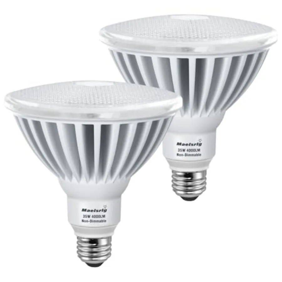 

Светодиодные лампы PAR38 для прожекторов, эквивалент 300 Вт, для внутреннего и наружного освещения, дневной свет 5000K, водонепроницаемые, 35 Вт, 4000 лм, без регулировки яркости, 2 шт.