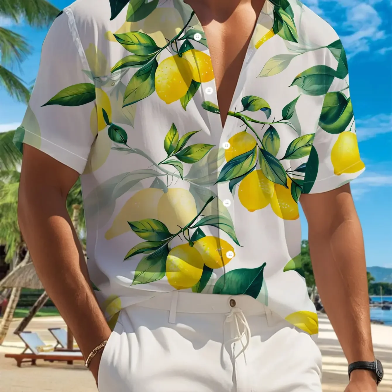 Vivid Cartoon Fruit Face All Over Print Summer Shirt Men Tropical Beach Short Sleeve Button Shirts