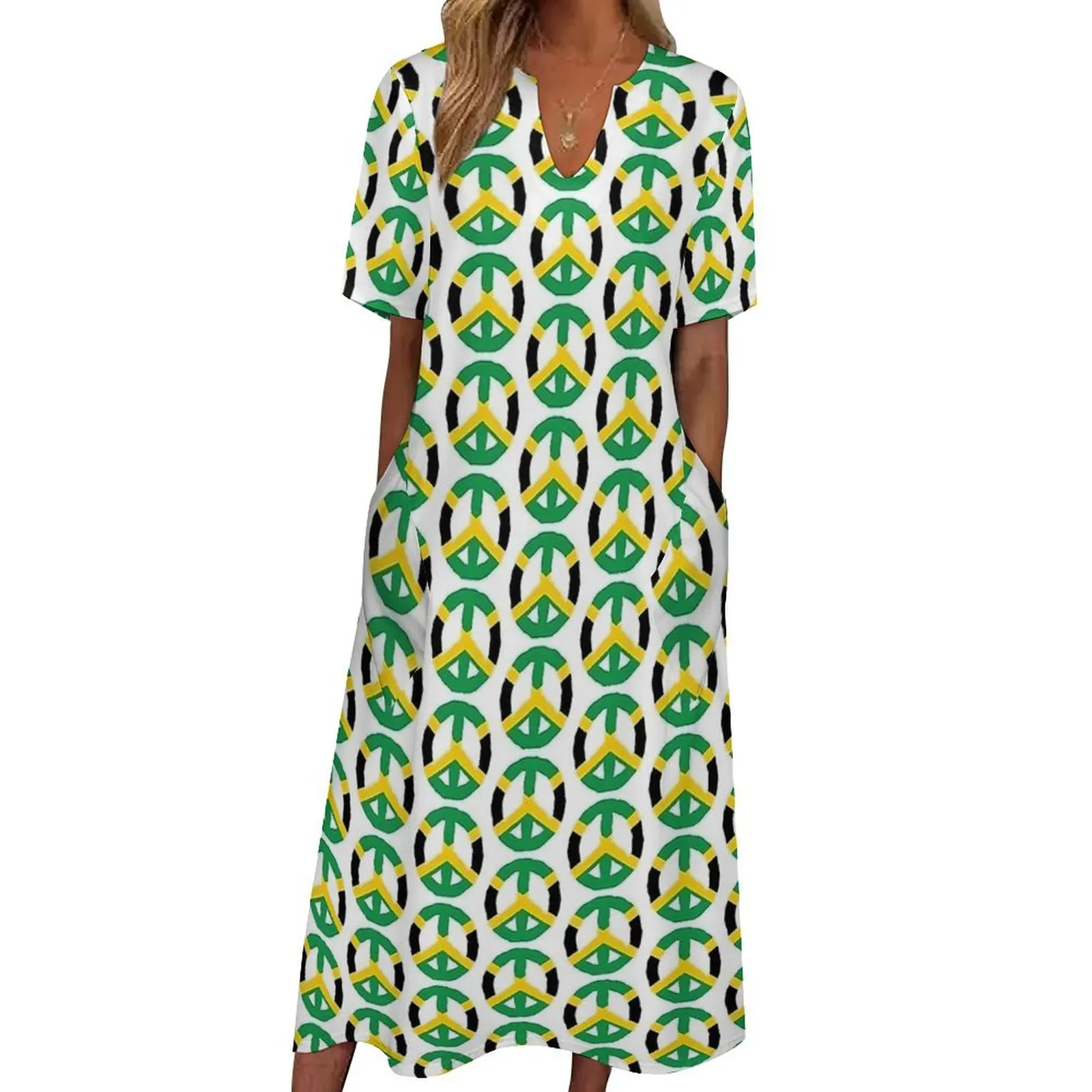 Jamaican Flag Dress Summer Peace Sign Jamaica National Flag Aesthetic Bohemia Long Dresses Ladies Elegant Maxi Dress Gift