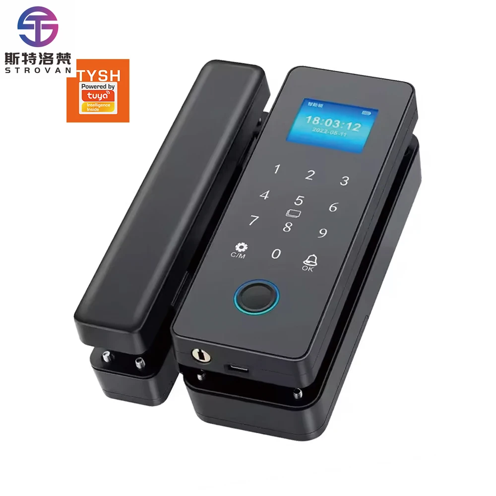 

STLF Tuya Wifi Smart Digital Office Glass Door Lock with Biometric Fingerprint Card Reader and Cloud Data Storage Option