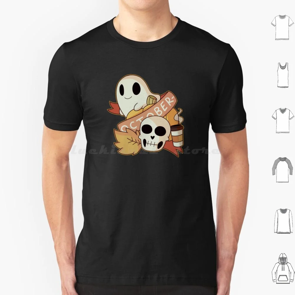 October T Shirt 6Xl Cotton Cool Tee October Halloween Ghost Ghosts Skeleton Skull Spooky Spoopy Fall Autumn Pumpkin Pumpkin