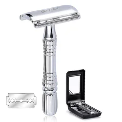 Double Edge Safety Razor Wet Shaving for Men Women with Platinum Blade and Mirrored Travel Case