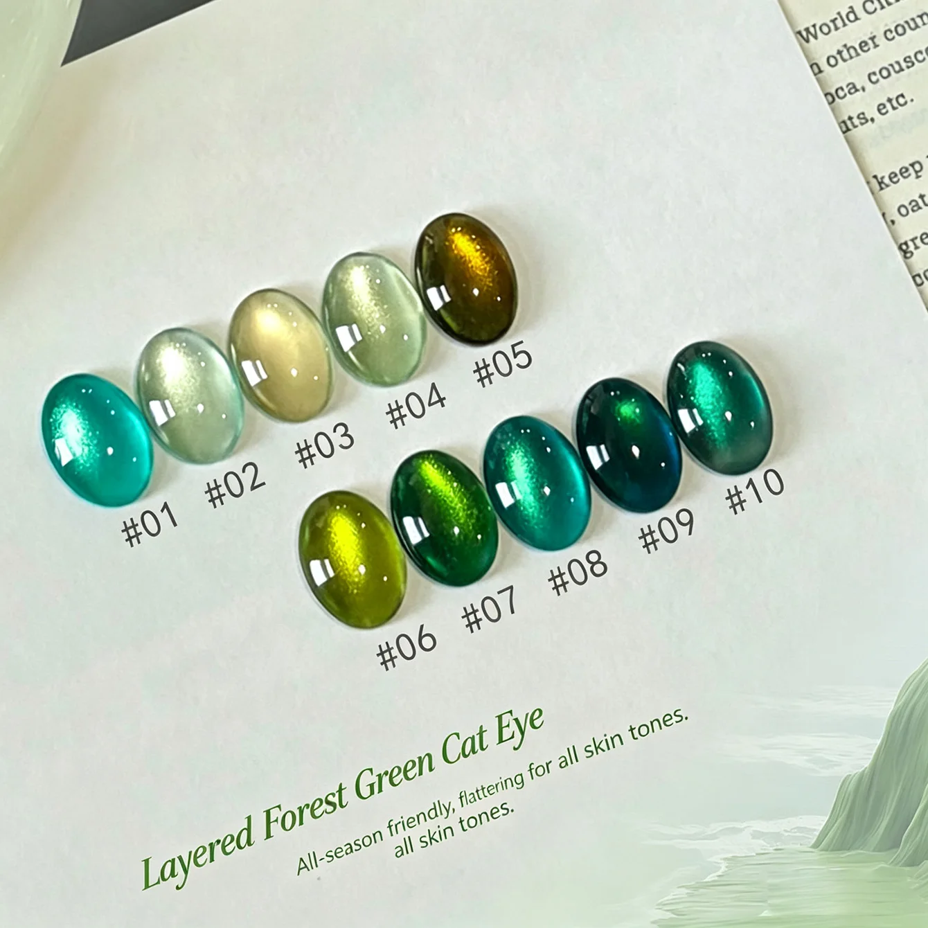 MIANEL Mist Oasis Cat Eye Gel Nail Polish 2026 New Fall/Winter Forest Style Brightening Green Glass Bead Nails