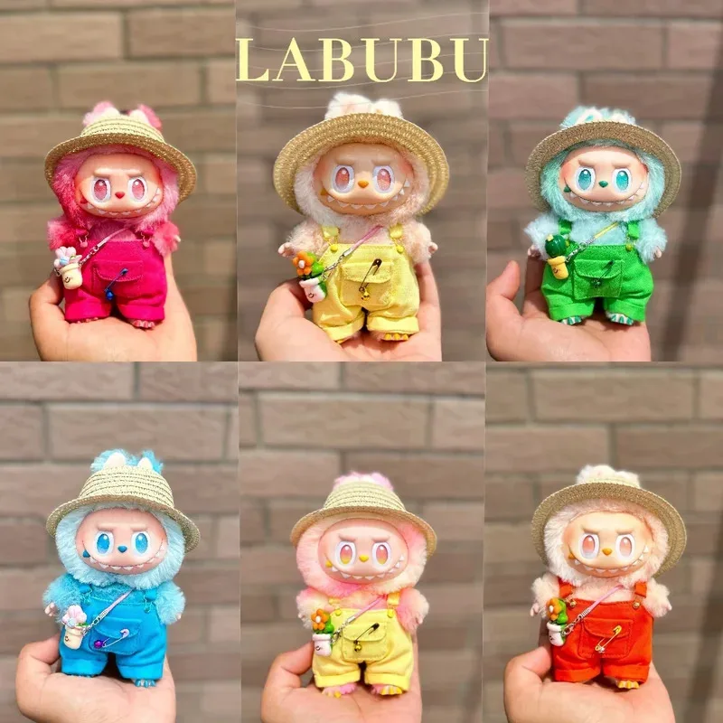 Labubu Doll Clothes Big Into Energy Clothing Replacement Summer Overalls with Straw Hat and Belt Set for Ropa Labubu