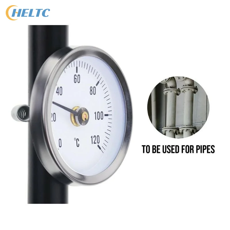 0-120℃ Stainless Steel Clamp-on Tube Thermometer On Tube Heating Spring 63mm Metal Temperature Temp Gauge Spring Industrial Tool