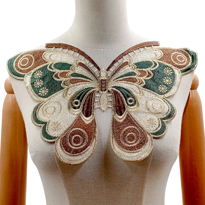 1 Pcs Embroidery Patches Application Clothing Butterfly Embroidered Sewing Embroidery Butterfly Neck Heavy Work