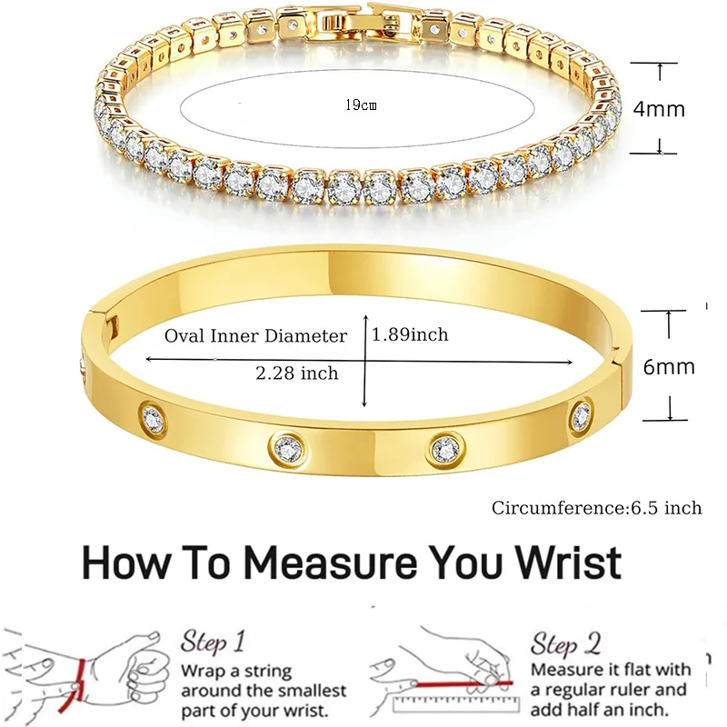 2 Teile/satz 18K Gold Überzogene Zierliche Tennis Armbänder Liebe Armreif Armbänder 4/6mm Zirkonia Klassische Tennis armband für Frauen – Detail 12