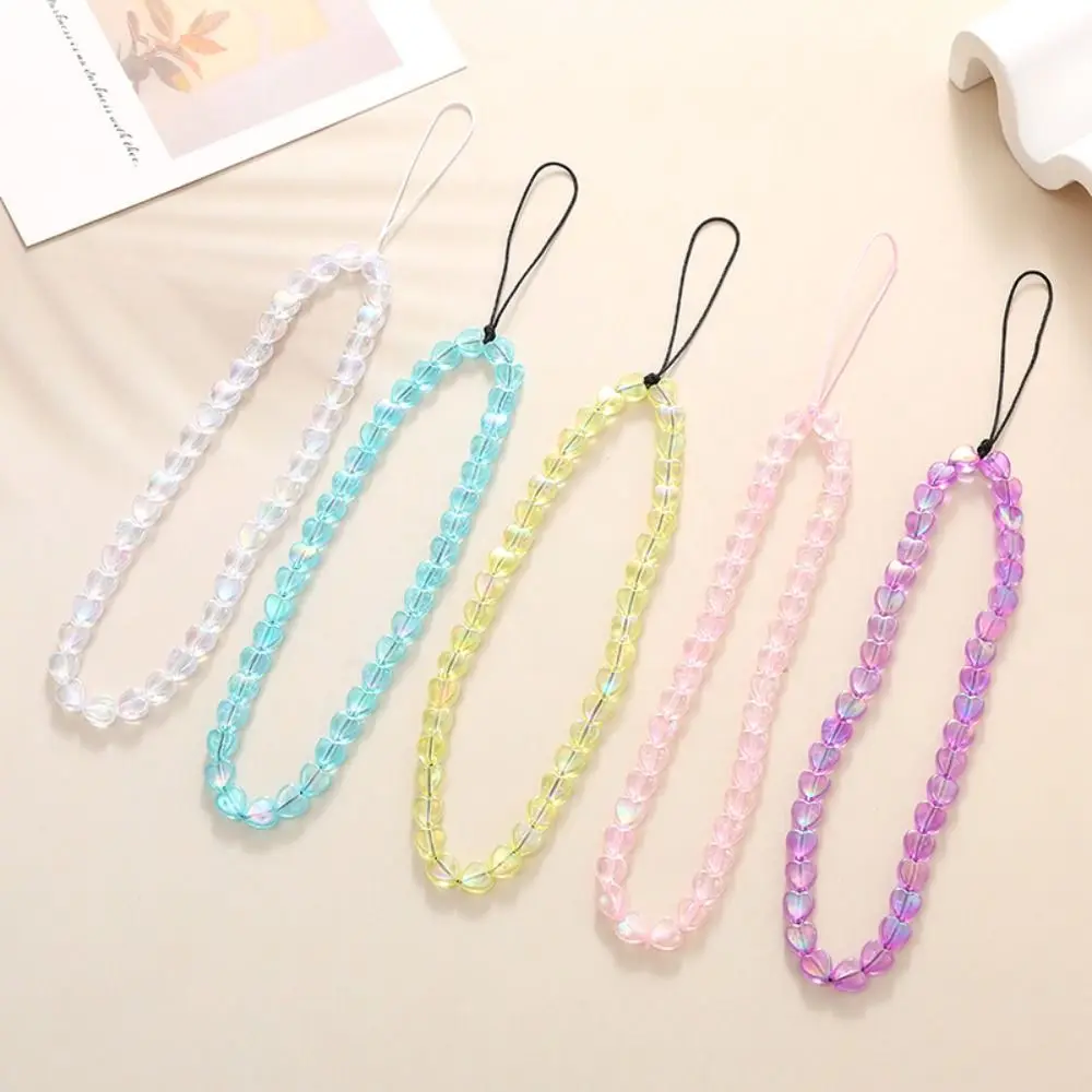 Pendant Star Beaded Phone Chain Anti-Lost Y2K Heart Beaded Phone Strap Heart Lovely Mobile Phone Lanyard Chain Girl Gift
