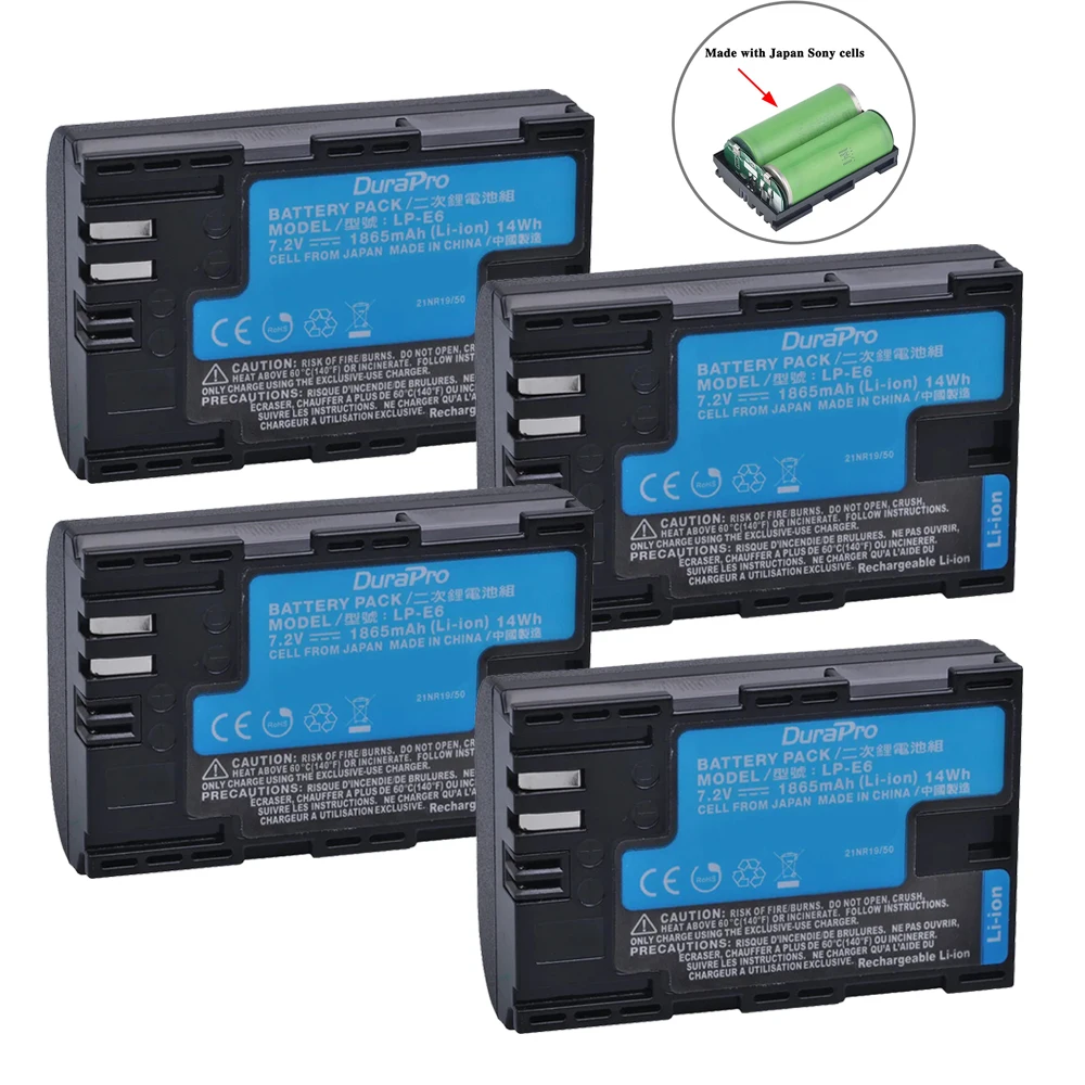 DuraPro LP-E6 LP-E6N LP E6 Camera Battery Made With Japan Cells For Canon EOS 5D Mark II III 5DS R 6D 7D 70D 80D 90D XC10 R6 R7