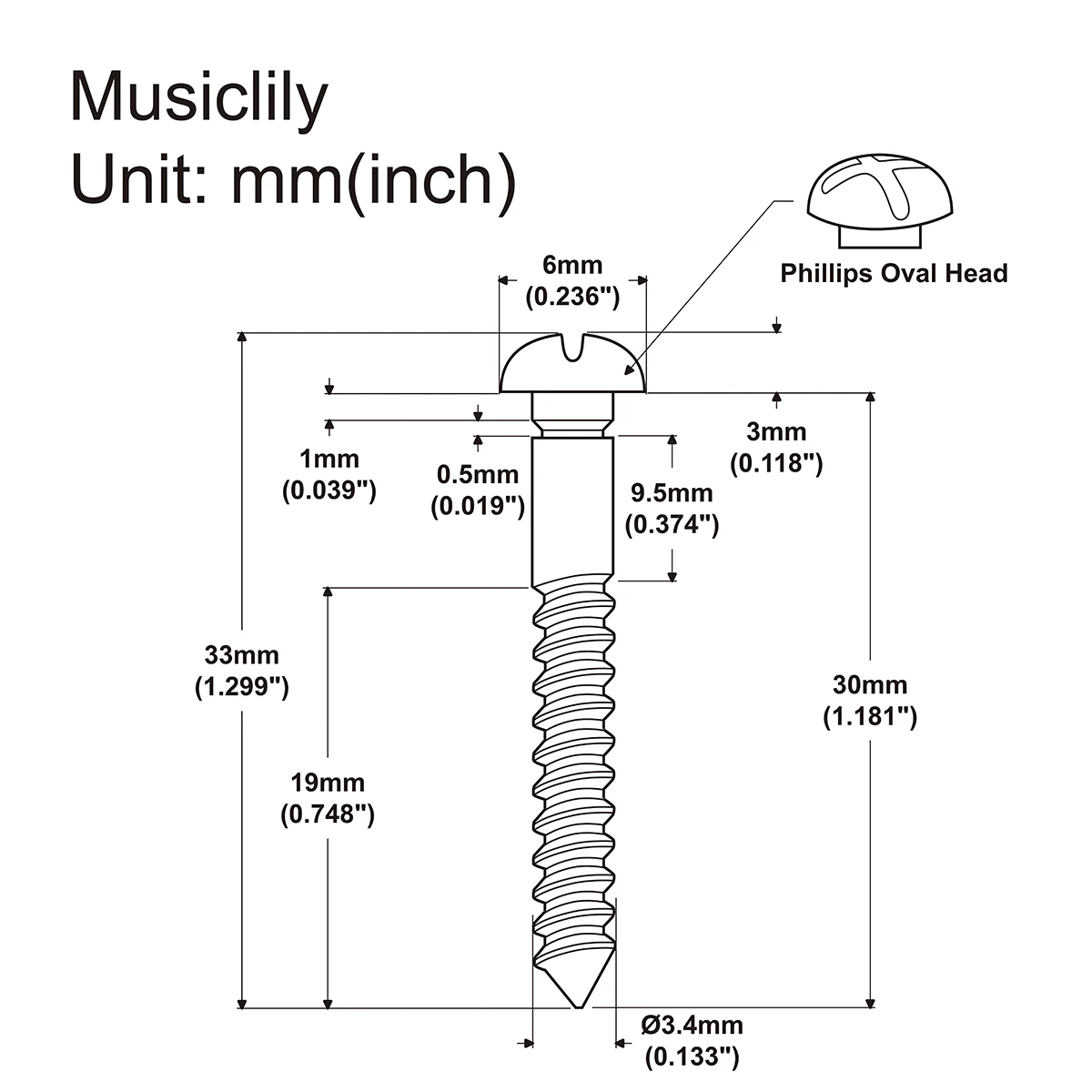 Musiclily Ultra 33X3.5mm Stainless Steel Tremolo Bridge Screws for PRS Style Electric Guitar, Original Color (Set of 6)