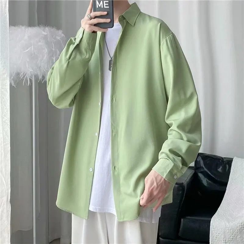 Solid Color Long-sleeved Shirt Men Spring and Summer New Korean Loose Jacket Casual Versatile Cardigan