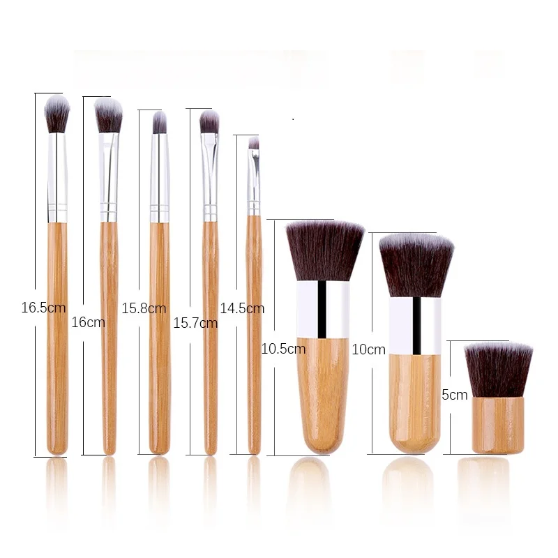 11 Pcs/Set Natural Bamboo Handle Makeup Brushes Set Professional Foundation Blending Brush Cosmetic Make Up Tool With Cotton Bag