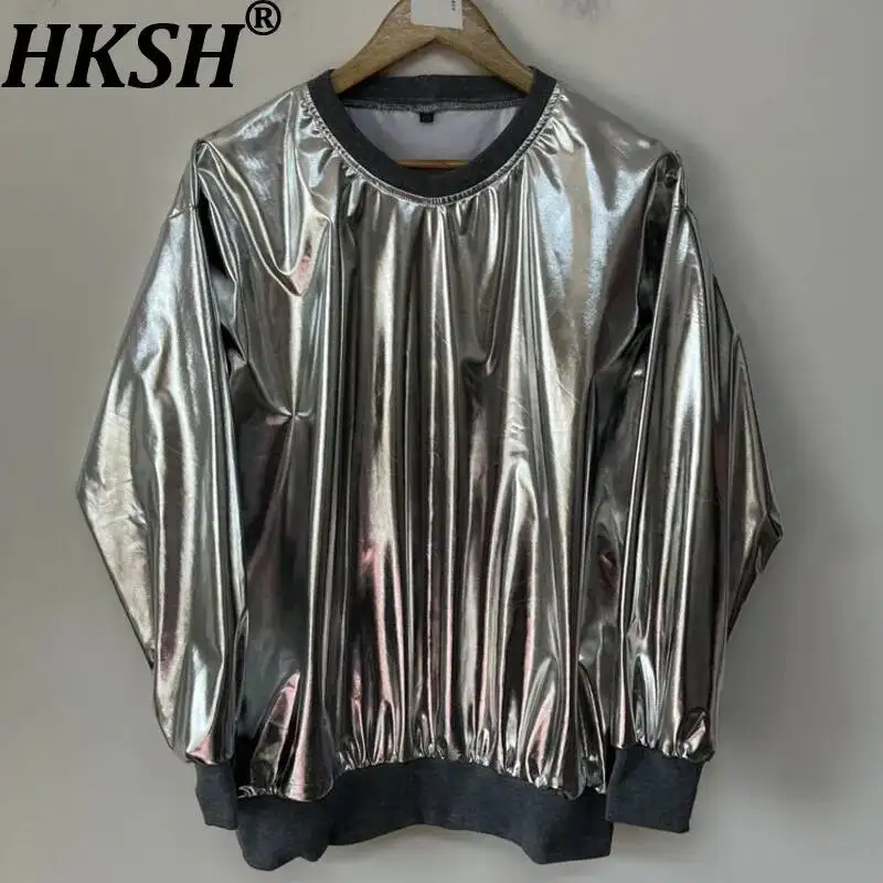 HKSH Spring Autumn New Men Tide Chic Ins Futuristic Silver Mirror Glossy Finish Simple Hoodie Trendy Original Sweatshirt HK25416