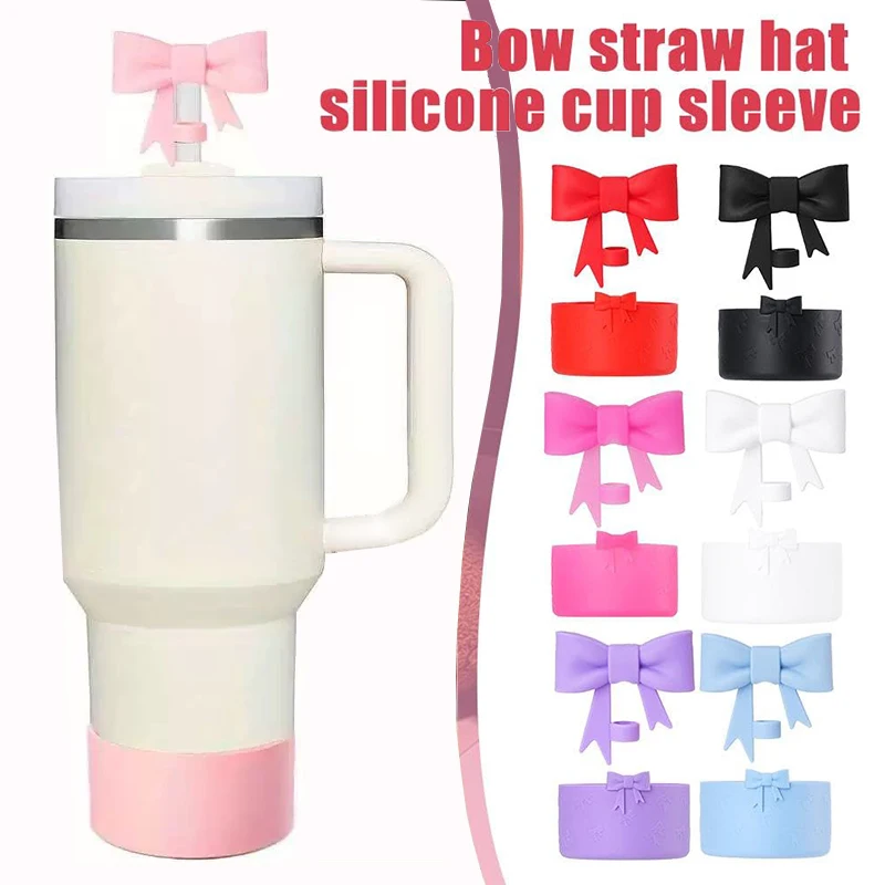 7.5cm Silicone Bottle Cover For Stanley Cup Bow Shape Straw Topper Straw Decoration Silicone Anti Slip Cover For Stanley Cup