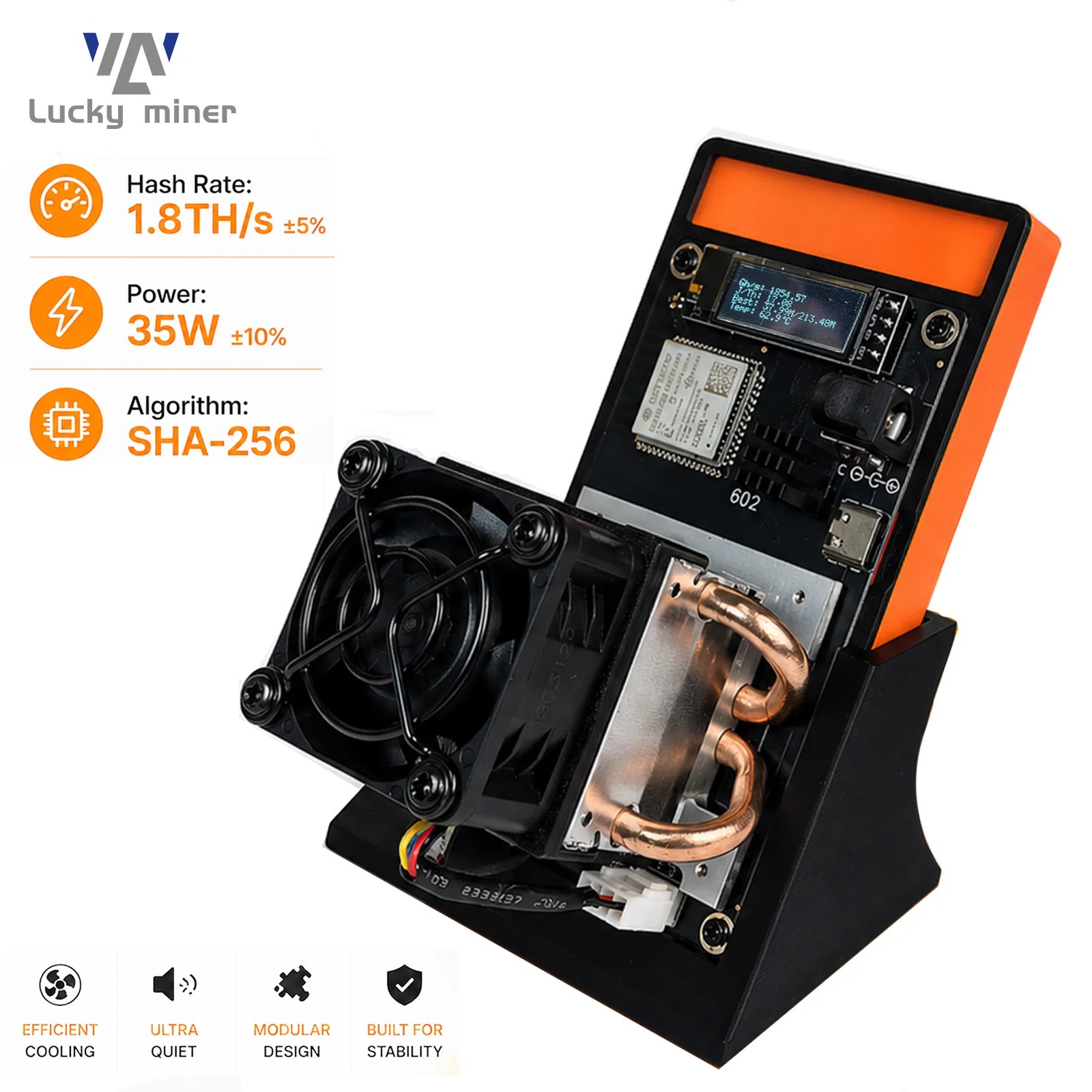 Gamma 602 SHA-256 Miner 1.8TH/s 30-35W Ultra Low Power Silent Home Mining Machine Open Source Desktop Crypto Miner WiFi Home Learning Mining Equipment Full Set