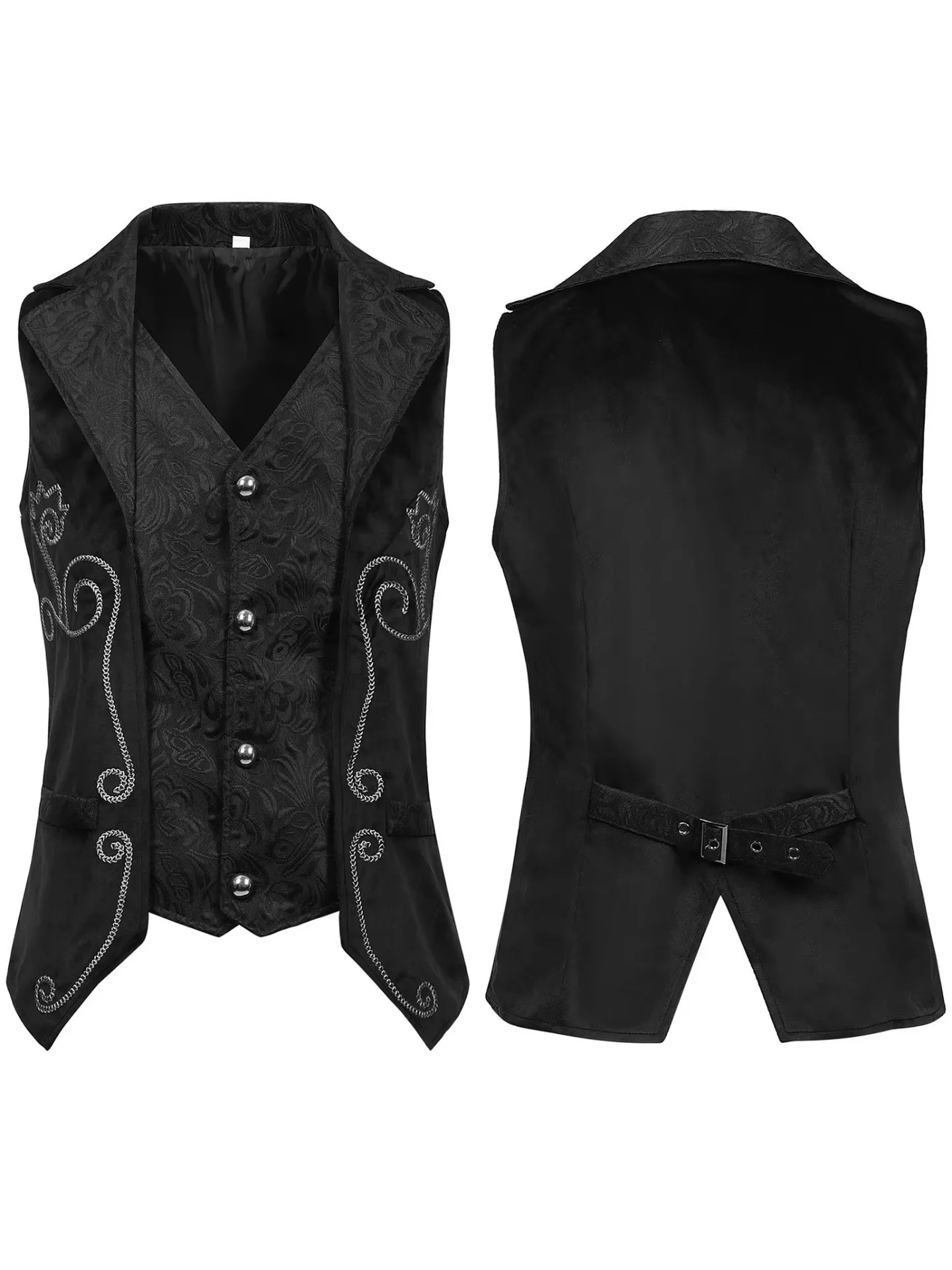 

Spring Men's Clothing Slim Fit Punk Style Vintage Brocade Waistcoat For Man Polyester Courtly Formal Double Breasted Vest