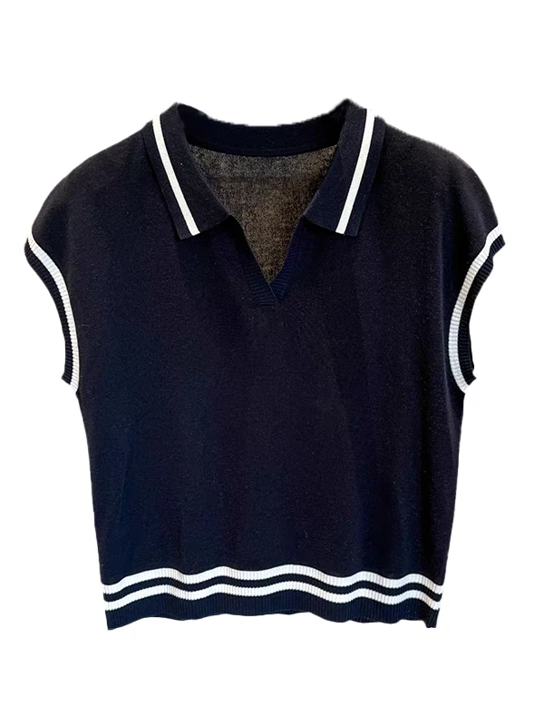 ay Knitted ort Sve irt Camiseta feminina slim fit com gola virada para baixo Design de verão Sense Commute Sle coreano...