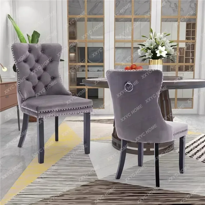 Velvet Dining Chairs   Ring Pull Trim and Button Back, Luxury Tufted Dining Chairs for Living Room,Bedroom,Kitchen(Grey)