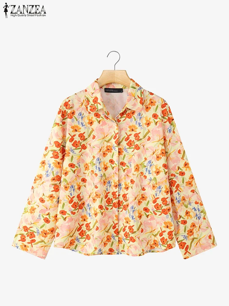 ZANZEA 2025 Vintage Women Long Sleeve Shirts Blouse Bohemian Floral Print Casual Tops Autumn Lapel Loose Stylish Blusas Clothing