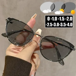 Trendy Cat Eye Myopia Glasses Unisex Color Changing Ladies Near Sight Eyeglasses Finished Prescription Photochromic Sunglasses