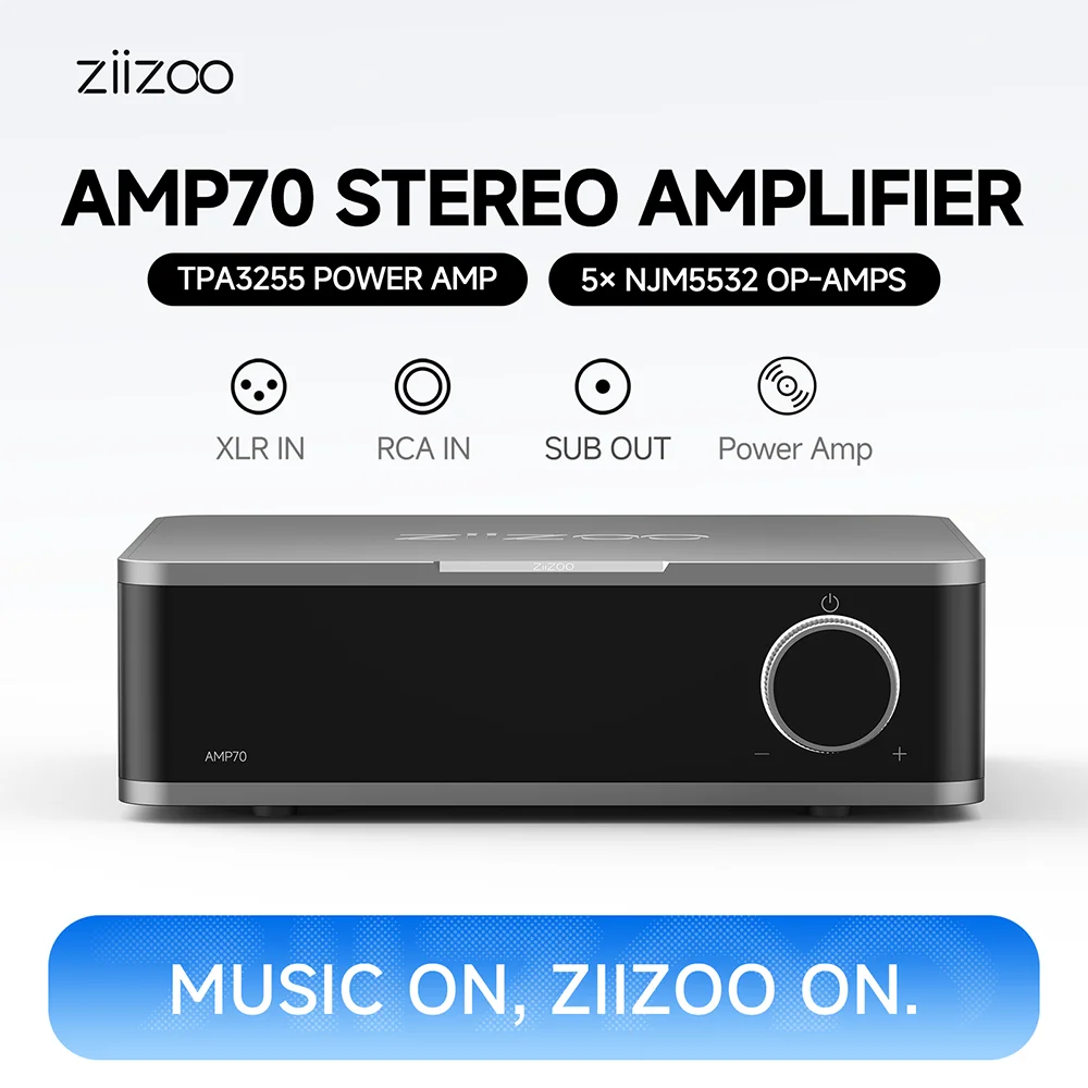 ZIIZOO AMP70 Professional Stereo Power Amplifier–High-Power (120W X 2) Dual-Channel Amp for Passive Speakers (Ideal for Bars)