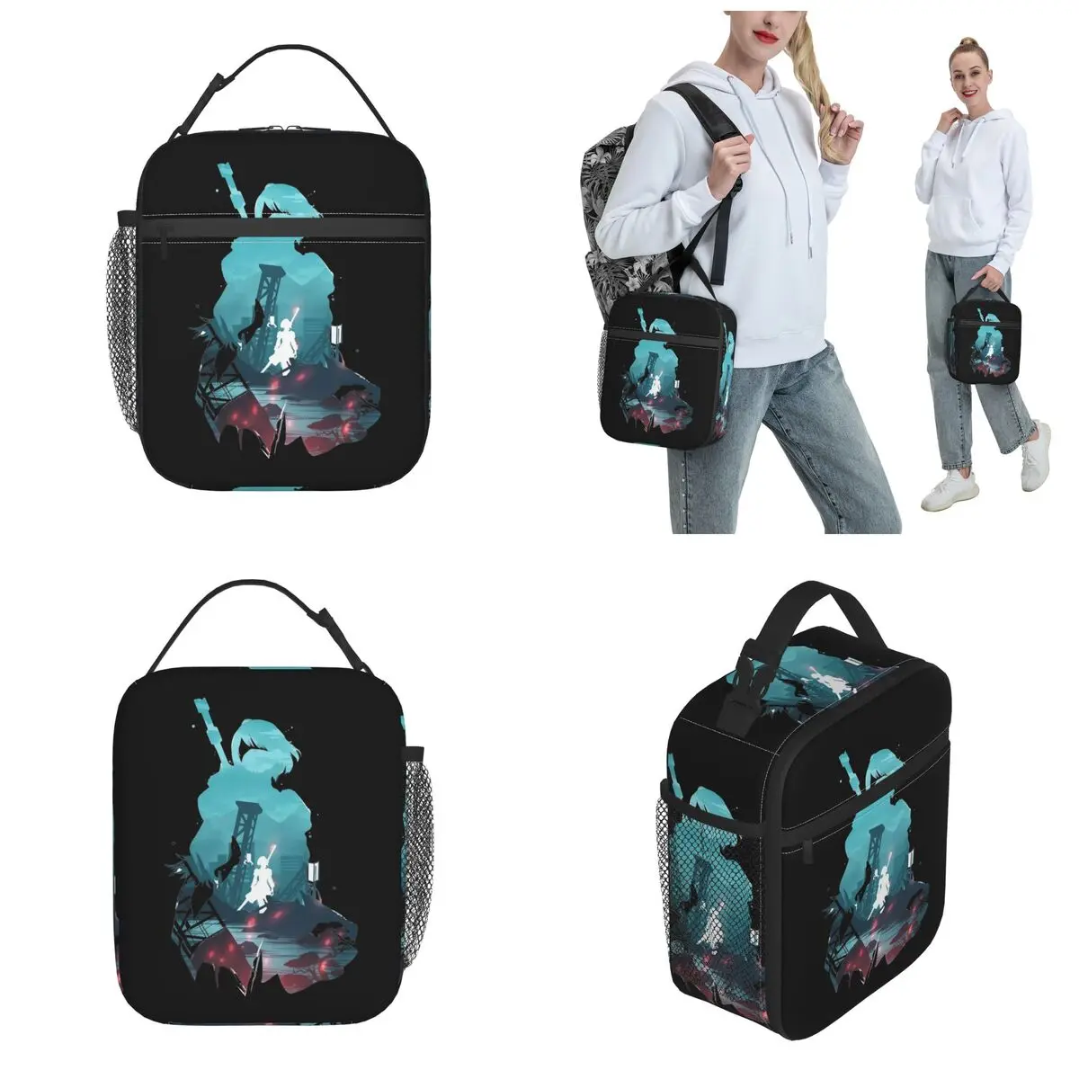 Nier Automata 2B Waifu Game Thermal Insulated Lunch Bags for Travel Portable Food Bag Container Cooler Thermal Lunch Boxes