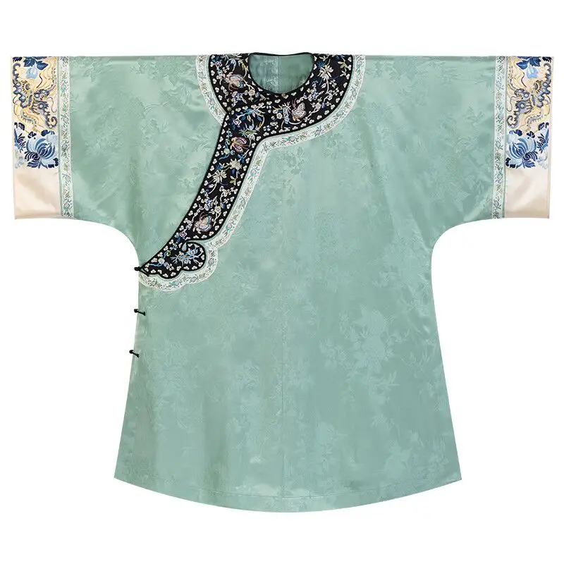 

Liudi Yanqing | Summer New Models | Embroidered Retro Jacquard Satin Full Open Placket Chinese Qing Han Women's Robe Top