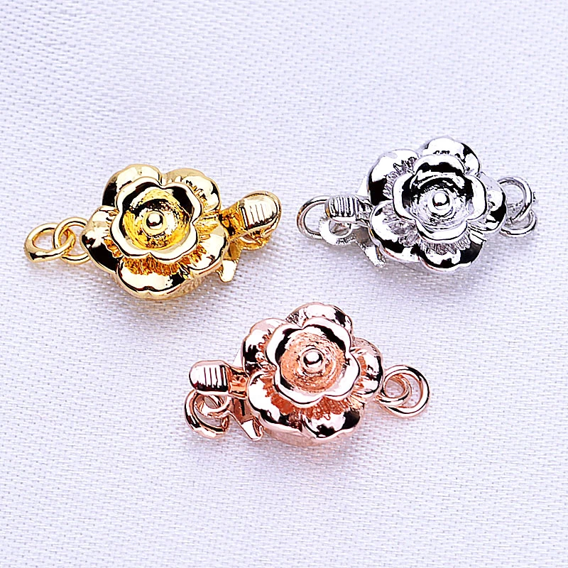Colored Gold Silver Rose Gold Flower Shaped Insert Jewelry Making Connecting Buckle Diy Bracelet Necklace Tail Accessories