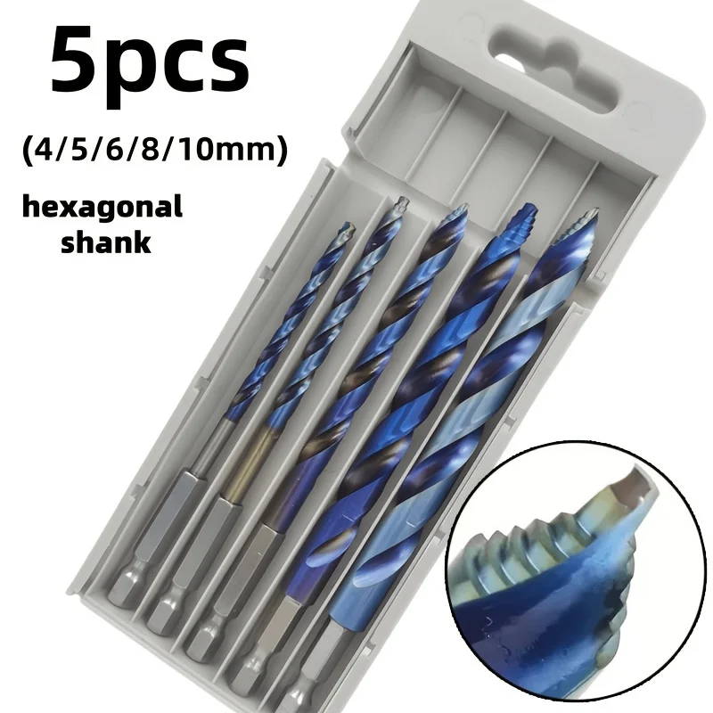 5Pcs Hex Shank Tile Drill Bit Set 4‑10mm, Multi‑Purpose Twist Drill Bits for Ceramic Tile Glass Concrete Home DIY Drilling Tools