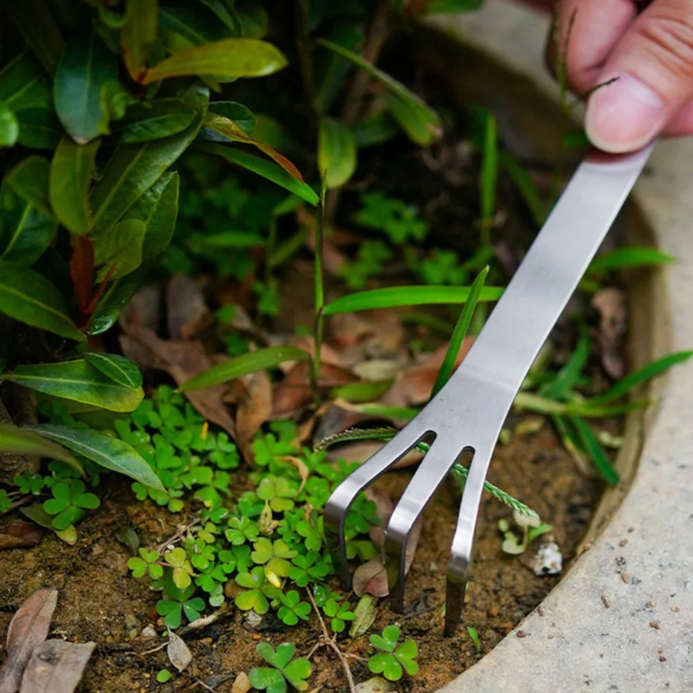 

Набор из 4 мини-граблей для бонсай из нержавеющей стали, компактный инструмент двойного назначения для рыхления и уплотнения почвы для небольших садов и горшечных растений