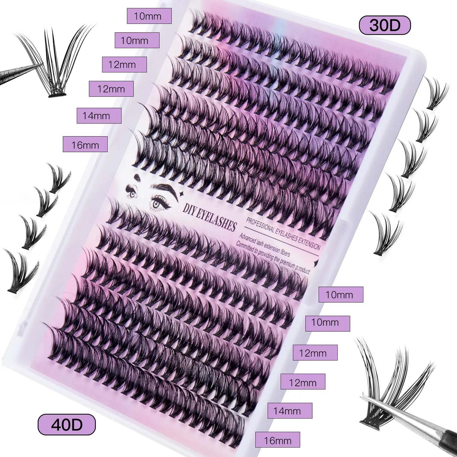 240 pezzi Kit di estensione ciglia cluster fai da te Kit ciglia individuali ciglia ciglia finte con pinzette a legame e sigillo rimozione ciglia