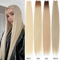 24 mechones de pelo liso sedoso de hueso de 32 pulgadas Rubio ceniza ombré # 613 Bug Hair Weaving Trama de pelo sintético largo resistente al calor