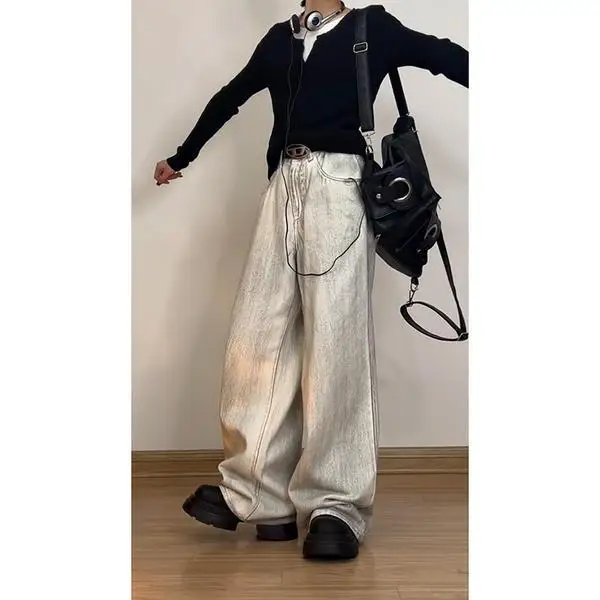 

Wide-Leg Jeans For Men And Women With Straight American High Street Vibe Pants Do Old Retro White Micro Flared Pants