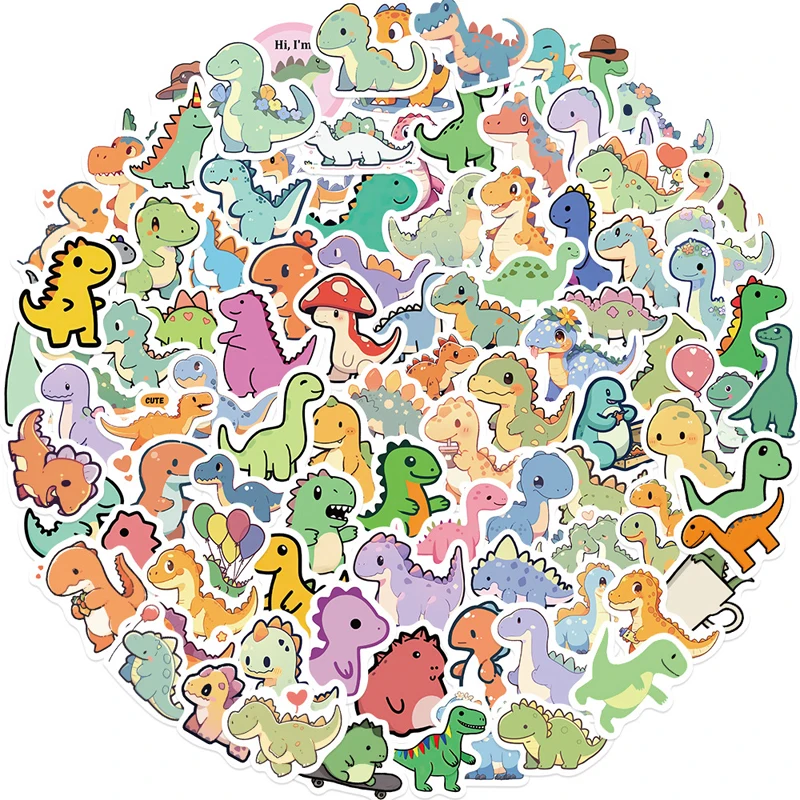 100PCS Cartoon Dinosaur Stickers Set Waterproof Vinyl for Laptop Water Bottle Phone Case Cup Guitar Cute Pre-cut Decals