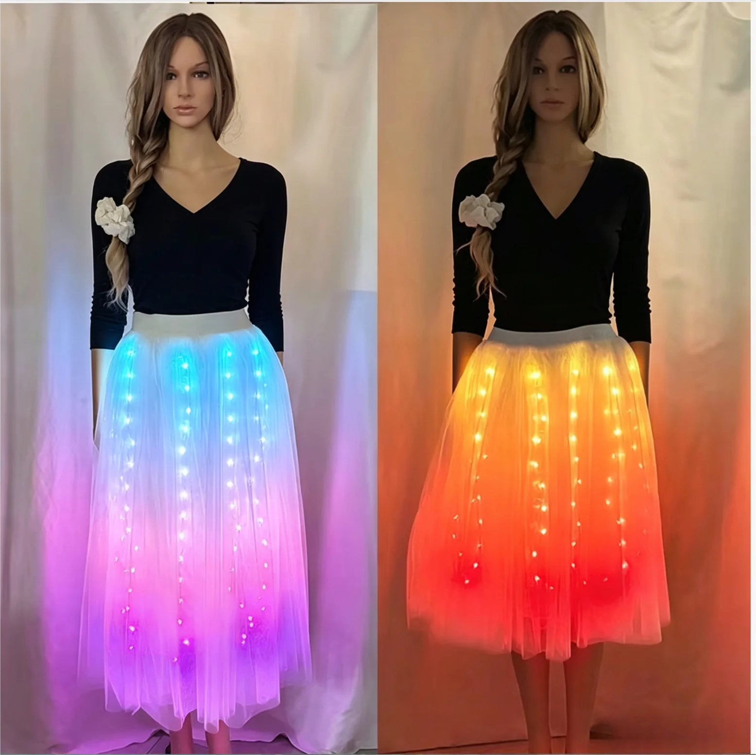 LED Skirt Woman Luminous Light up Glowing Skirt Performance Dress Stage Costume Belly Dance Wear Remote App Control