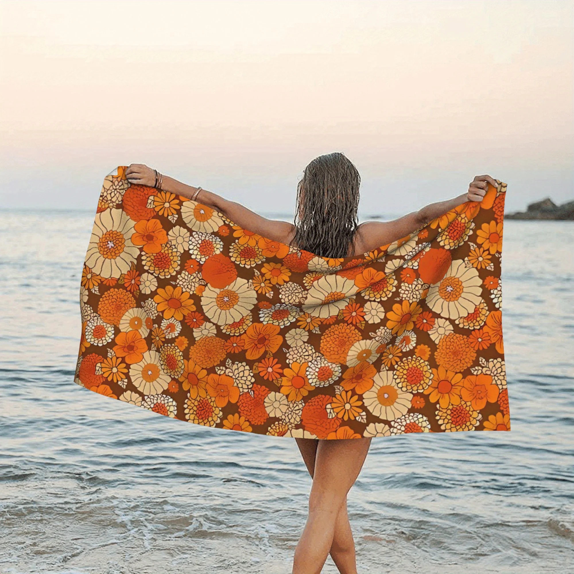 

Пляжное полотенце с ретро-цветочным принтом, быстросохнущее, 1 шт. – легкое, мягкое полотенце из полиэстера для плавания, путешествий, унисекс, для пляжа, купальников, кемпинга