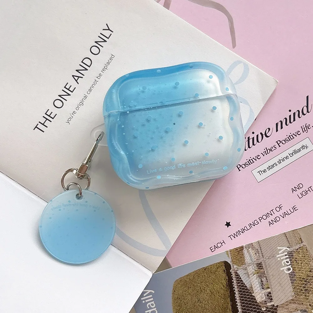 cute blue pink green gradient polka dot silicone earphone case for airpods 1 2 3 4 pro2 pro3 round pendant soft protection cover