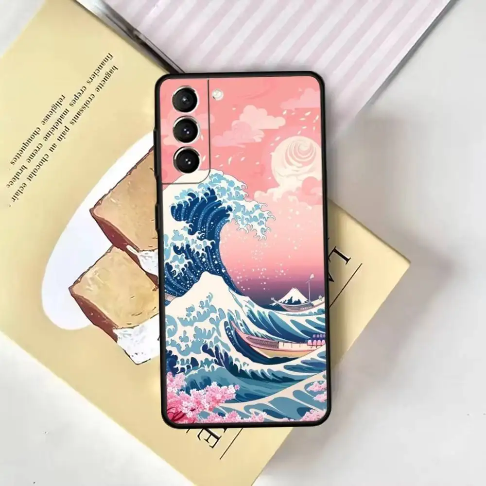 Custodia per telefono Great Wave Kanagawa per Samsung GalaxyA13,21s,22,31,32,52,53,71,72,73, cover nera morbida