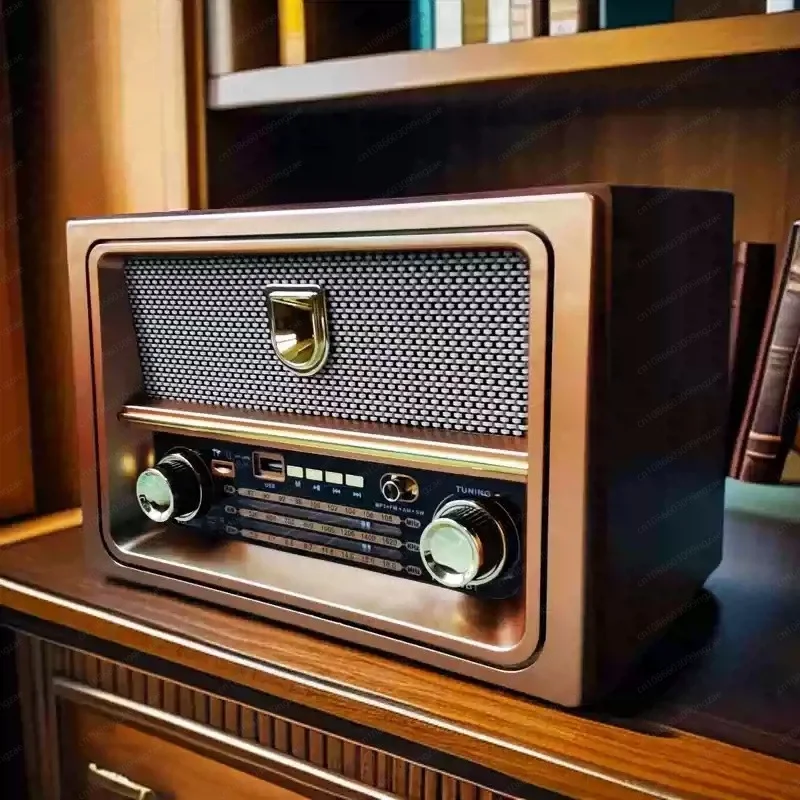 Euro-American Retro Nostalgic Desktop Radio, FM/MW/SW Bluetooth Speaker with Card & Stereo Sound