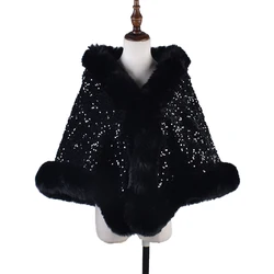 Sequin plush shawl for women's gatherings, warm scarf, versatile fur collar jacket, plush thickening, versatile fur cape shawl